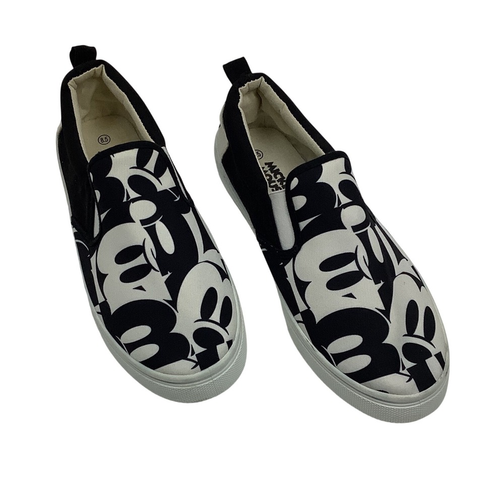 Disney Mickey Mouse Slip On Sneakers Black White Graphic Canvas Shoes Mens 8.5